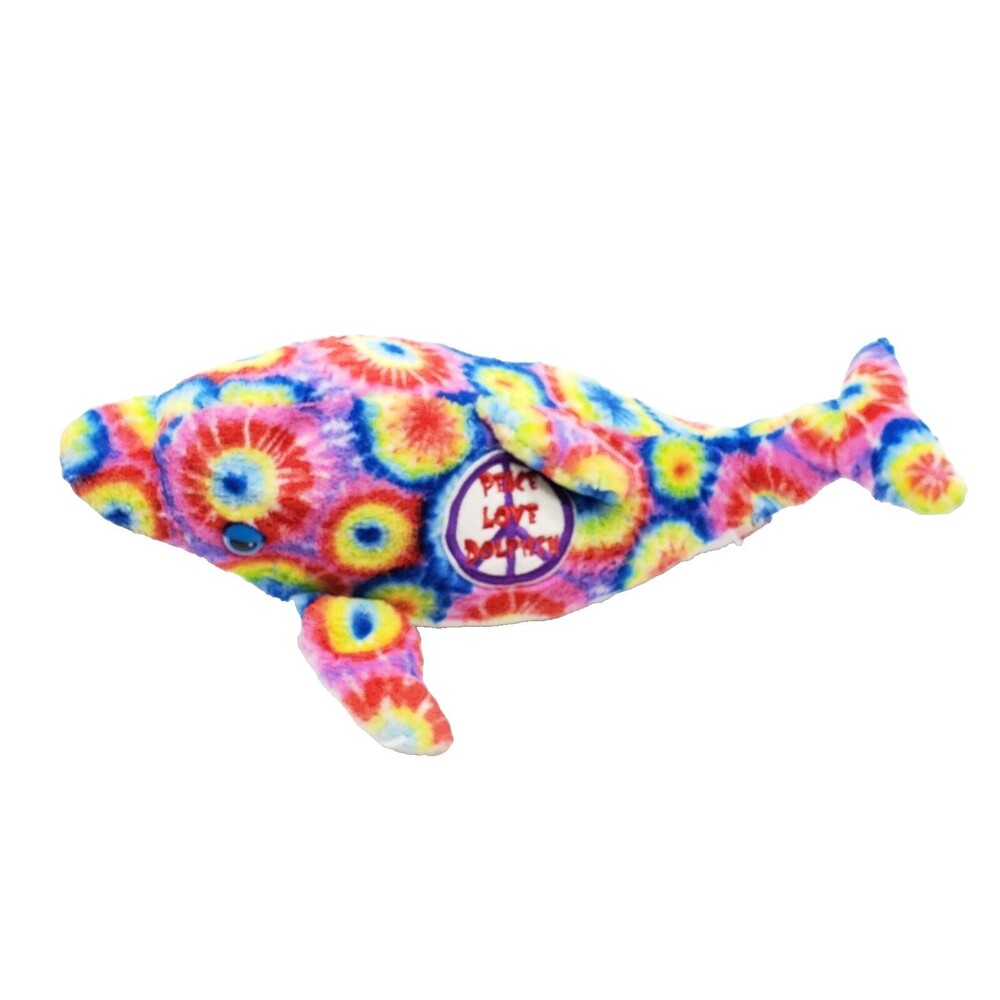 Fiesta Tie Dye Peace Love Dolphin Plush Stuffed Animal Toy 18" Rainbow RARE
